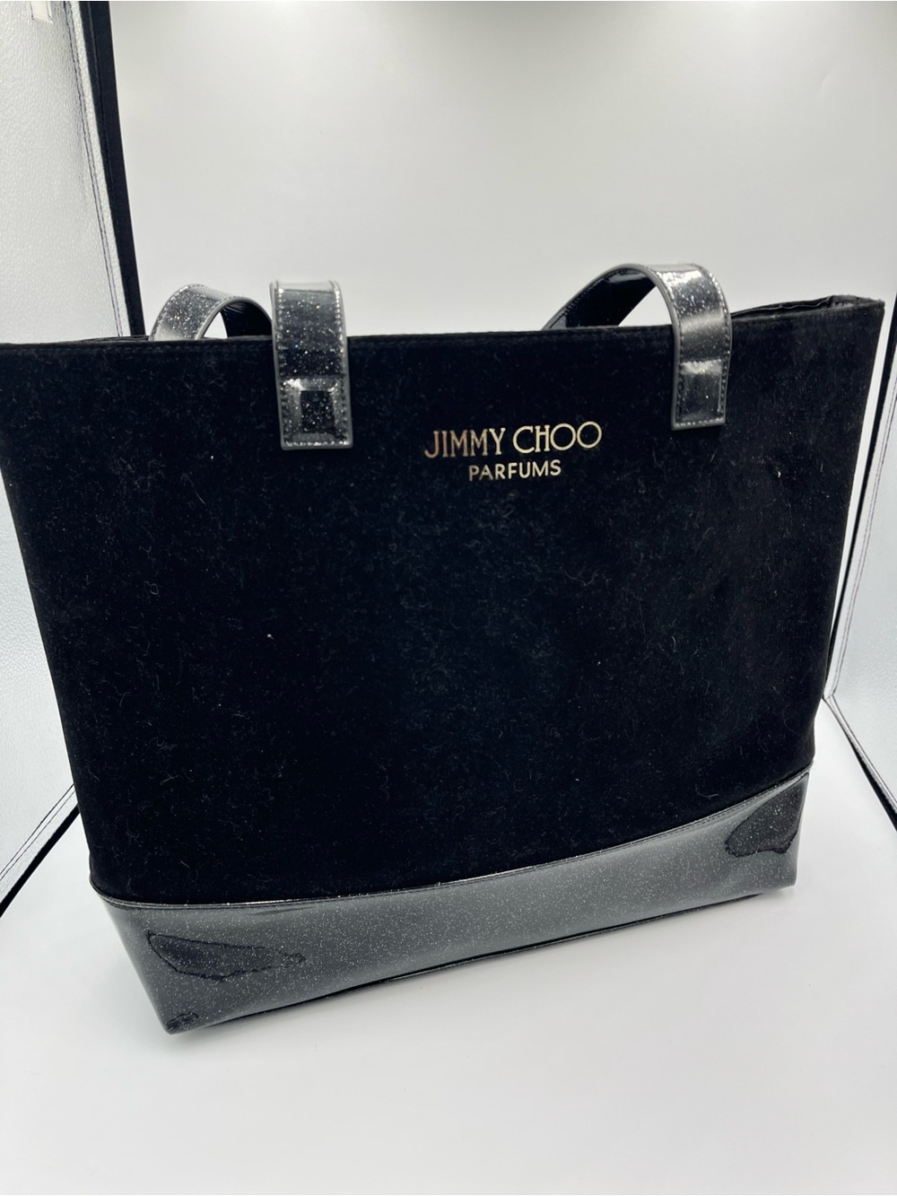 Jimmy Choo Parfums Black Velvet Tote Bag Glossy Glitter Trim GWP Luxury